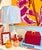 Felt lined wooden box covered in faux red leather with a metallic gold elephant on top. By Chelsea House. Overall...