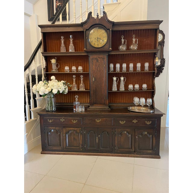 Large 18th Century George III Oak Dresser with Rack and Longcase Clock, 1780s For Sale - Image 13 of 18
