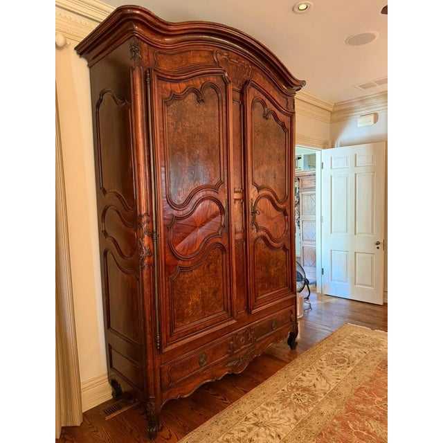 18th Century 18th Century French Louis XV Walnut Armoire With Burr Elm, Chevron Inlay, Circa 1770 For Sale - Image 5 of 17