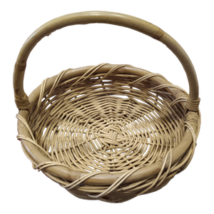 Late 20th Century Large French Woven Wicker Basket With Bamboo Handle.