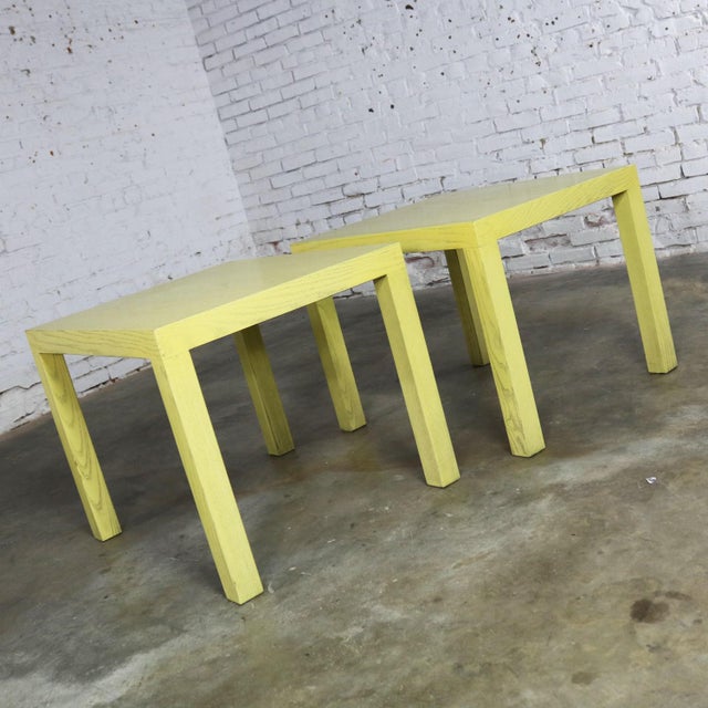 Mid Century Modern Blonde Cerused Oak Parsons End Tables Style Wormley for Dunbar For Sale - Image 11 of 13
