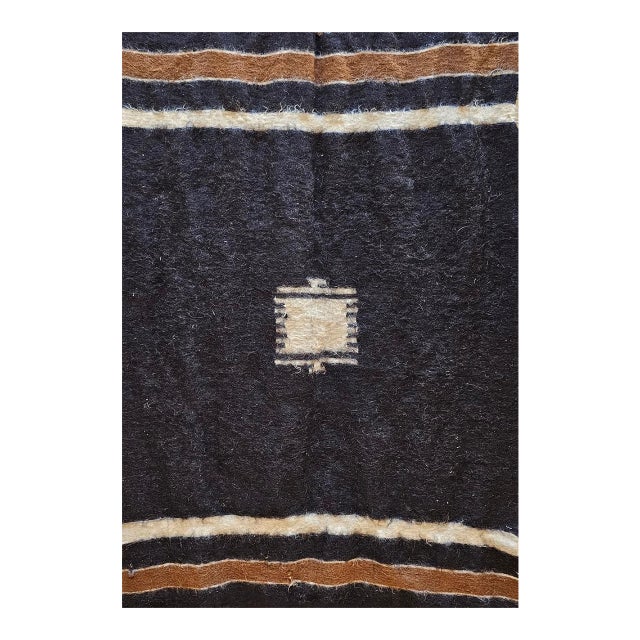 Vintage Turkish Tulu Tribal Area Rug, Handwoven, Shag Wool Pile, 4' x 5' For Sale