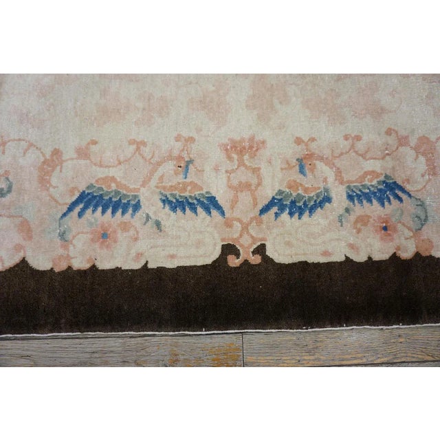 Beige 1920s Ivory Floral Antique Chinese Peking Carpet 6'1" X 8'8" Handknotted Wool Rug For Sale - Image 8 of 12