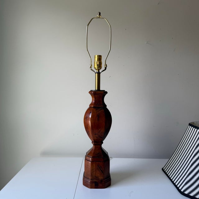 Mid 20th Century Turned Baluster Biedermeier Style Wood Table Lamp For Sale - Image 4 of 9