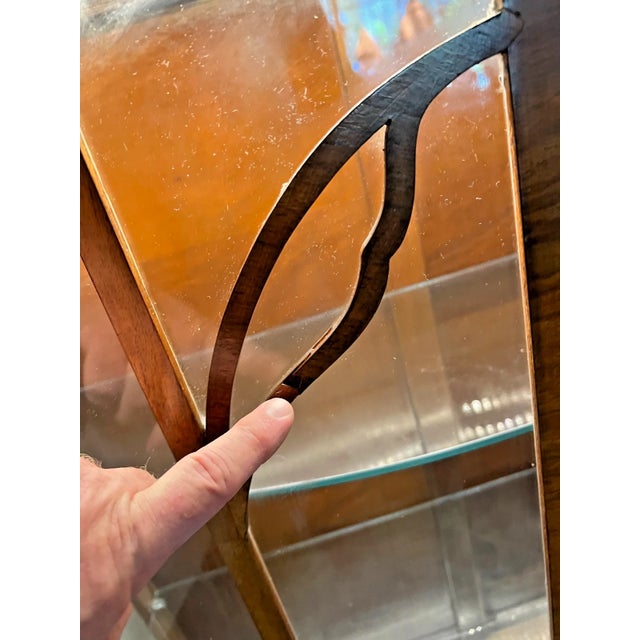 1930s Art Deco China Cabinet Curio Locking Double Door Two Glass Shelves Lighted For Sale - Image 10 of 15