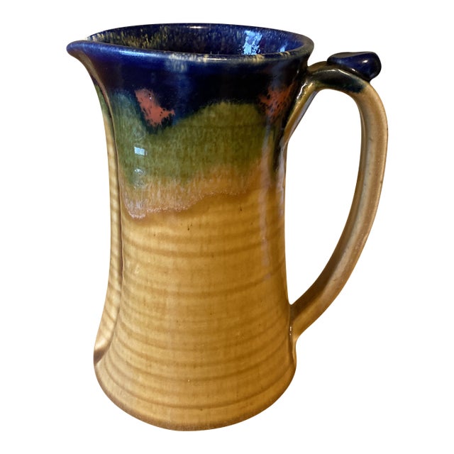 1980s Handmade Glazed Pottery Pitcher or Vase For Sale