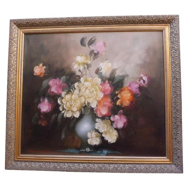 Floral Still Life with Roses, 1970s, Oil on Canvas For Sale - Image 14 of 14