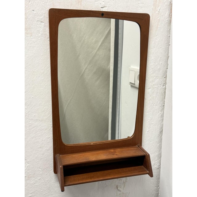 Danish Teak Wall Mirror with Shelf, 1960s For Sale - Image 4 of 5