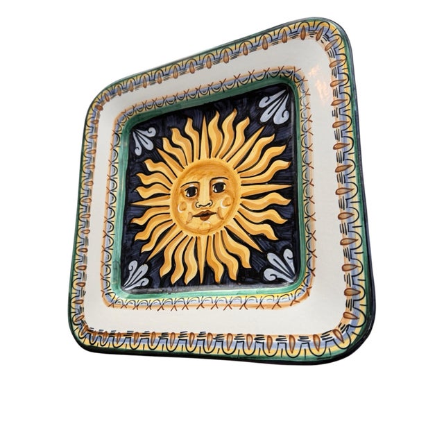 Vintage Italian Castelli Majolica Hand Painted Cheerful Sun Wall Platter For Sale In Phoenix - Image 6 of 7