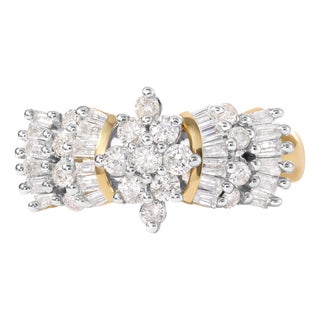 10K Yellow Gold 1.00 Cttw Diamond Starburst Ring Band (H-I Color, I1-I2 Clarity) - Ring Size 7 For Sale