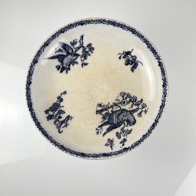 Earthenware Compote Dish with Blue Bird Motif from Pexonne, Late 19th Century For Sale - Image 3 of 14