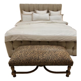 Bed Bench, Kreiss With Nail Heads and Leopard Fabric For Sale