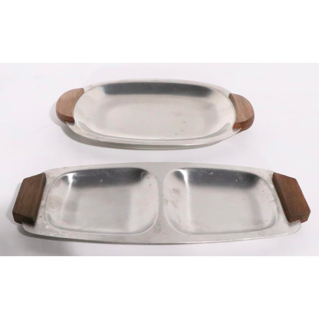 Wood Mid 20th Century Mid Century Stainless Steel Trays Made in Denmark - 2pcs For Sale - Image 7 of 9