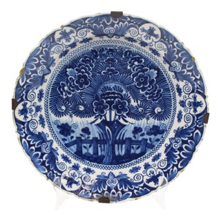 Mid-18th Century Dutch Delft Shaped Large "Orange Tree" Pattern Charger For Sale