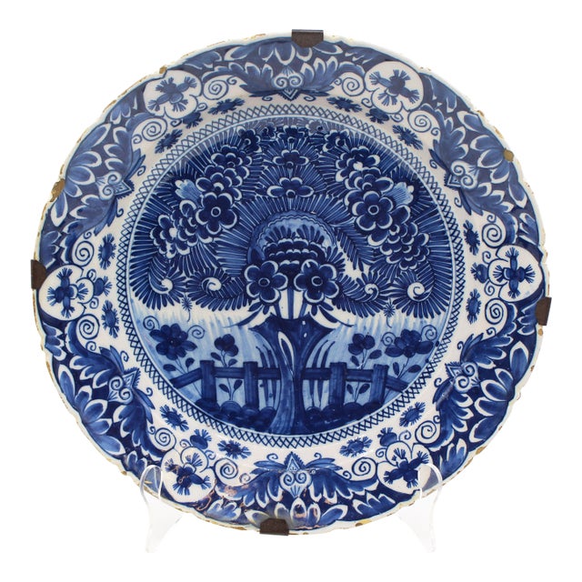 Mid-18th Century Dutch Delft Shaped Large "Orange Tree" Pattern Charger For Sale