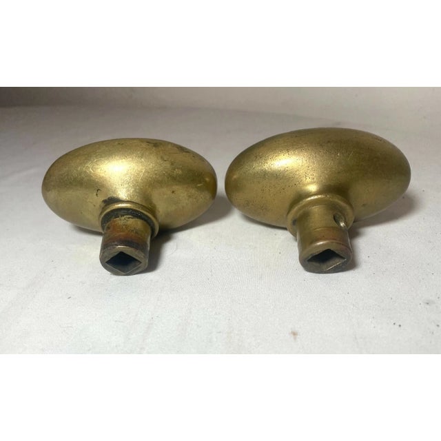 Metal Pair of Antique 1800's Ornate Solid Brass Bronze Door Handle Oval Knob Hardware For Sale - Image 7 of 8