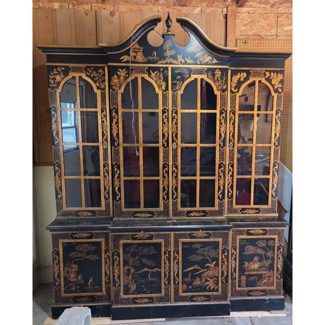 1990s Trouvailles Furniture Chinoiserie Breakfront With Matching Grandfather Clock For Sale - Image 12 of 12