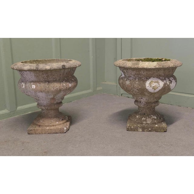 Pair of Mid 20th Century Weathered Cast Stone Garden Planters A good pair of 20th century planters, they are well...