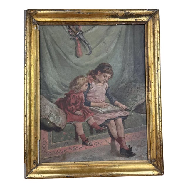 French School Artist, The Drawing Lesson, 1860, Oil on Panel, Framed For Sale