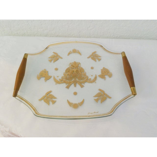 Lovely mid-century clear glass tray in Georges Briard's "Sonata" pattern. Clear glass tray features a pattern of "peace"...