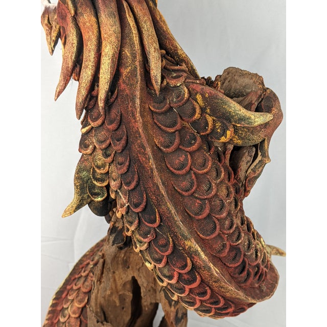 Mid 20th Century Monumental Hand-Carved Asian Dragon Coiled Around Natural Tree Trunk Sculpture With Original Polychrome Finish 40" For Sale - Image 9 of 18