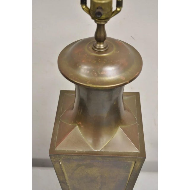Hollywood Regency Vintage Chinoiserie Patinated Brass Square Jardiniere Table Lamp Wildwood For Sale - Image 3 of 11