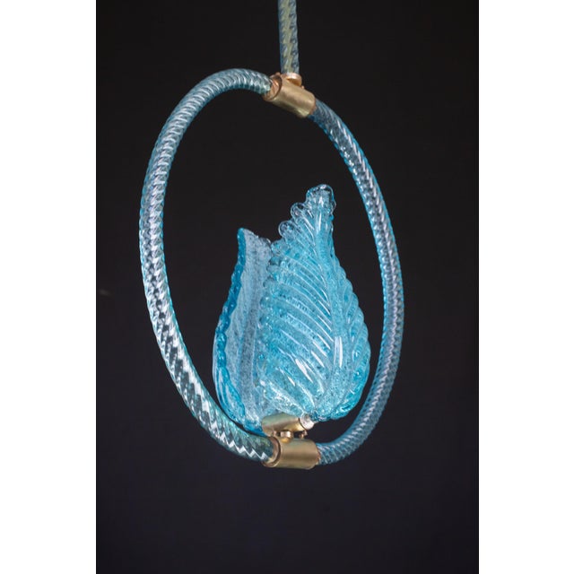 Barovier & Toso Blue Jewel Murano Glass Pendant by Barovier E Toso, 1950s For Sale - Image 4 of 12