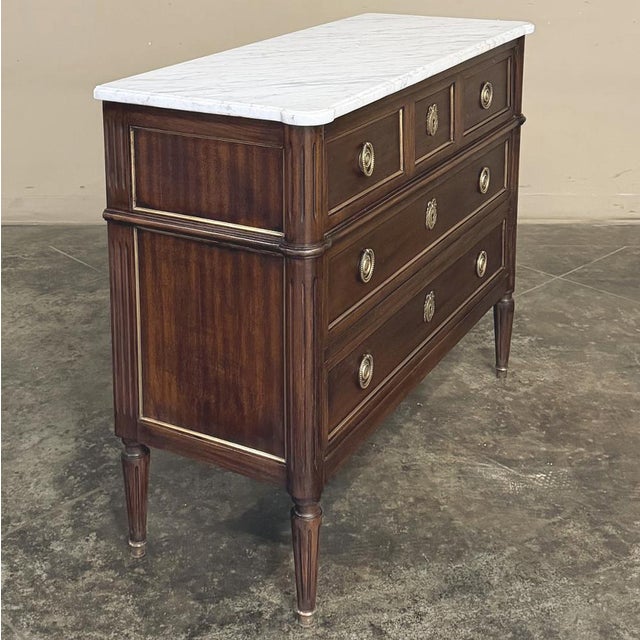 Mid 20th Century Antique French Louis XVI Mahogany Commode With Carrara Marble For Sale - Image 5 of 17