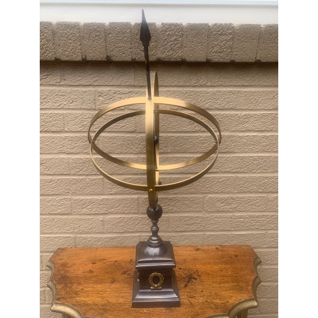 Large Classical Iron and Brass Armillary Sphere Garden Sculpture on Stand – English Estate Style For Sale - Image 10 of 12