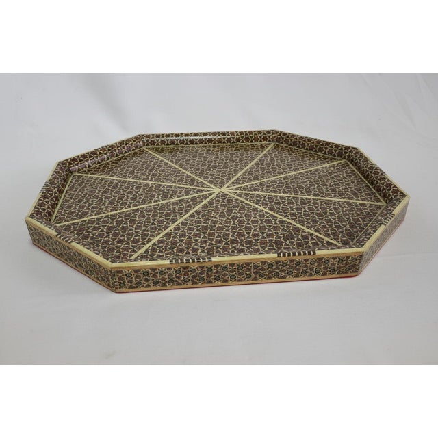 Early 20th Century Persian Khatam Kari Inlaid Marquetry Star Mosaic Octagonal Serving Tray For Sale - Image 5 of 8