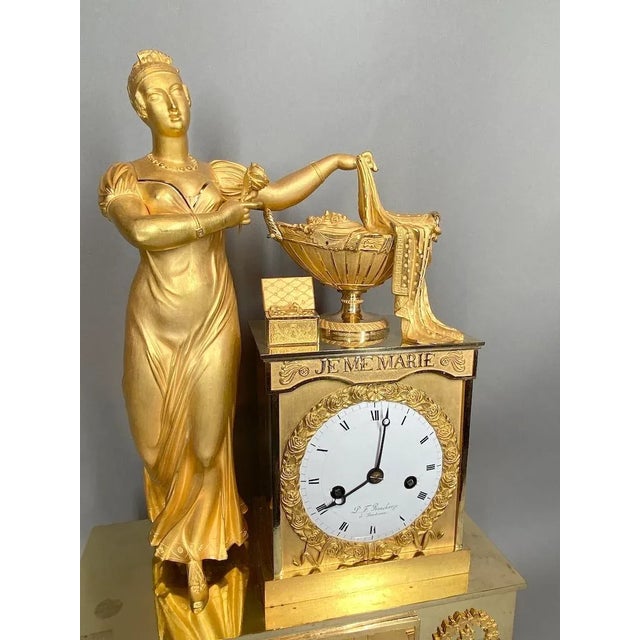 19th Century Gilt Bronze French Empire Table/Chimney Clock For Sale - Image 6 of 12