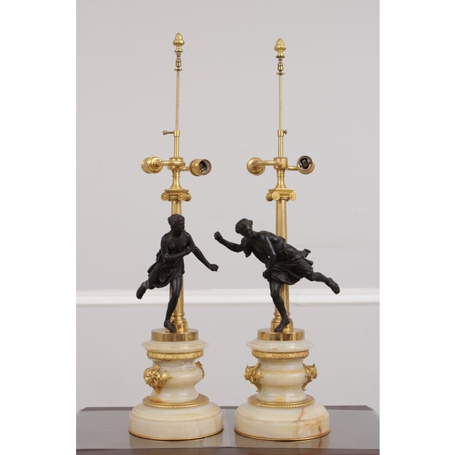 Antique French Empire Figural Bronze & Marble Figural Lamps - a Pair For Sale - Image 4 of 18