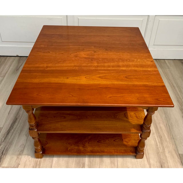 Here is a beautiful and versatile 1960s three-tier library and display side table crafted by Leopold Stickley as part of...