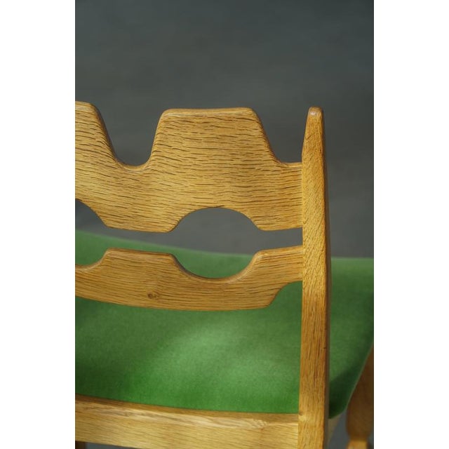 Vintage Razorblade Chairs in Oak and Green Mohair by Henning Kjærnulf, 1960s, Set of 6 For Sale - Image 17 of 18