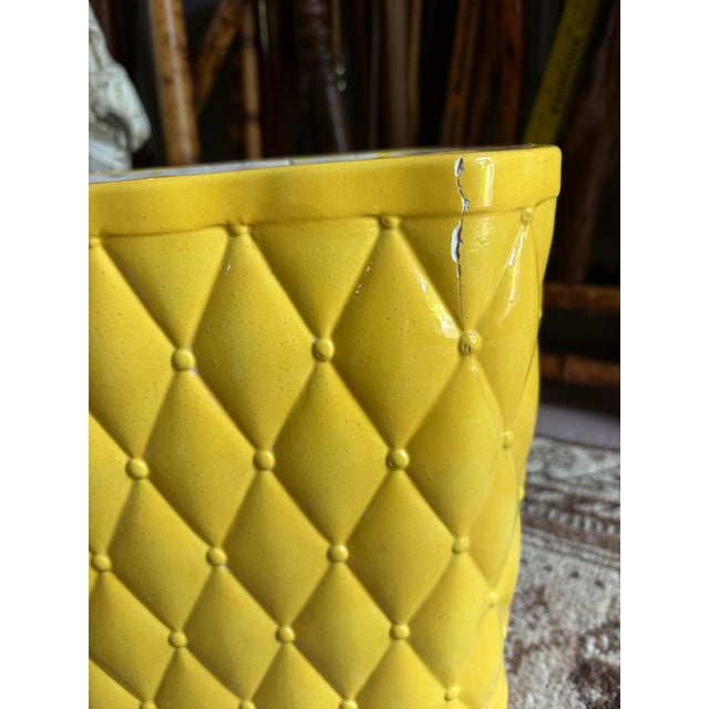 1970s Vintage Mid Century Yellow Porcelain Wastebasket For Sale - Image 5 of 5