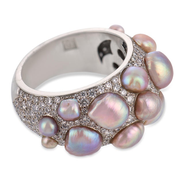 Mid 20th Century Monili Natural Pearl Diamond Platinum Cluster Ring, Size 6.5 For Sale - Image 4 of 6