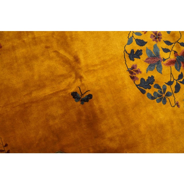 Textile 1920s Yellow Field Open Field Medallion Antique Art Deco Chinese Rug For Sale - Image 7 of 11