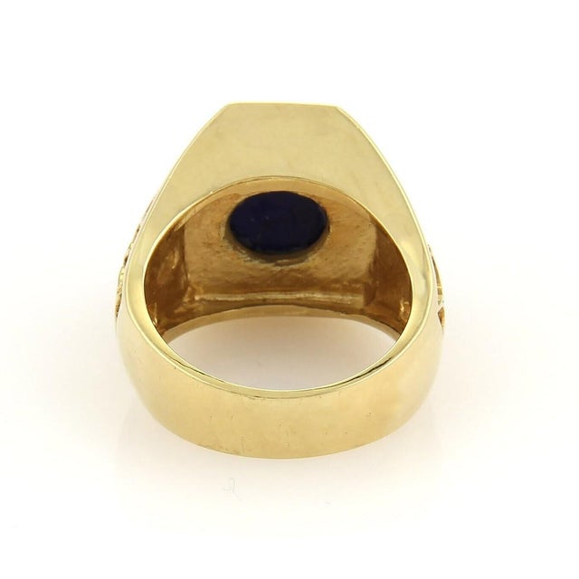 Mid 20th Century Mid 20th Century 18k Yellow Gold Diamond & Lapis Open Design Solitaire Ring Size 9 For Sale - Image 5 of 5
