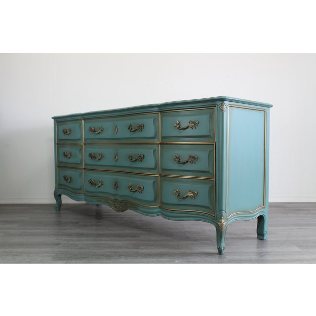 Vintage French Style Teal Dresser of Nine Drawers Chairish