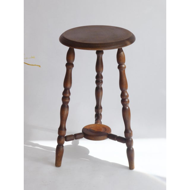 Rustic Antique English Round Carved Wooden Bobbin Stool, 1920s For Sale - Image 3 of 9