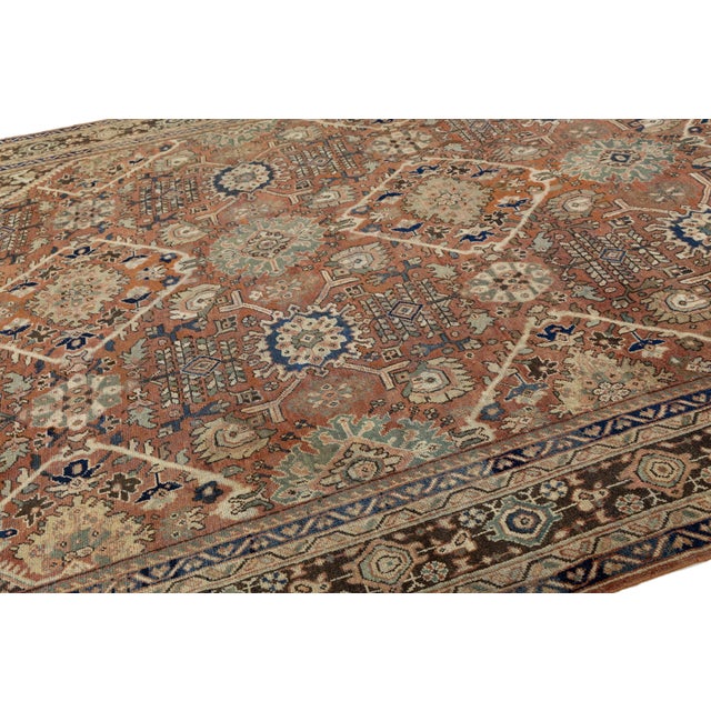 1940s Mahal Wool Area Rug - Transitional Geometric Floral Design - Earth Tone Decor For Sale - Image 5 of 10