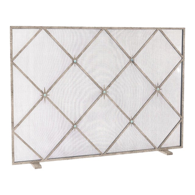 Aged Silver Celeste Fireplace Screen Iron For Sale