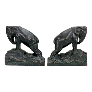 Vintage Art Deco Chalkware Elephant Library Bookends - a Pair