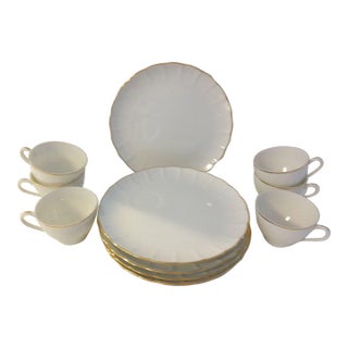 Mid-Century Regency White Porcelain & Gold Snack Set, Srvc. For 6 For Sale