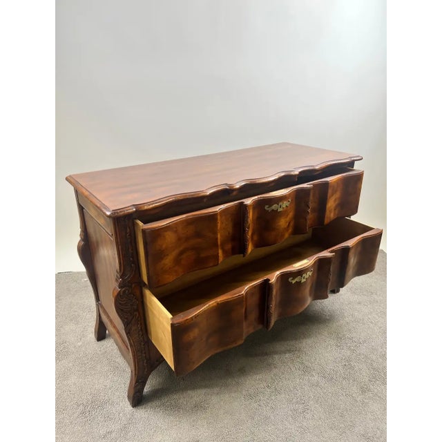 John Widdicomb French Provincial Bombe Serpentine Burl Walnut Commode Dresser For Sale - Image 9 of 13