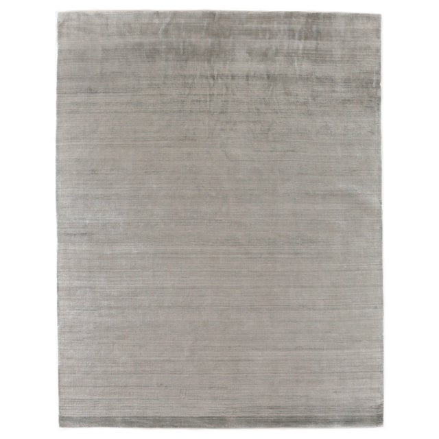 Wood Exquisite Rugs Creil Hand loom Bamboo/Silk Silver Rug-9'x12' For Sale - Image 7 of 7