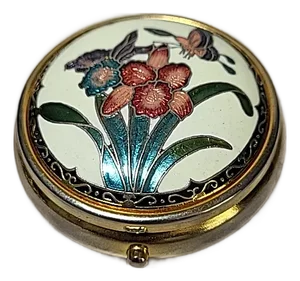 Vintage Cloisonné Trinket Box With Florals and Butterfly