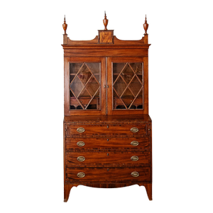 American Federal Mahogany Secretary Desk & Bookcase With Astragal Glazing and Fitted Writing Interior