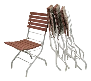 Late 20th Century French Country Style Wood Slat Iron Frame Folding Garden Chairs - Set of 4