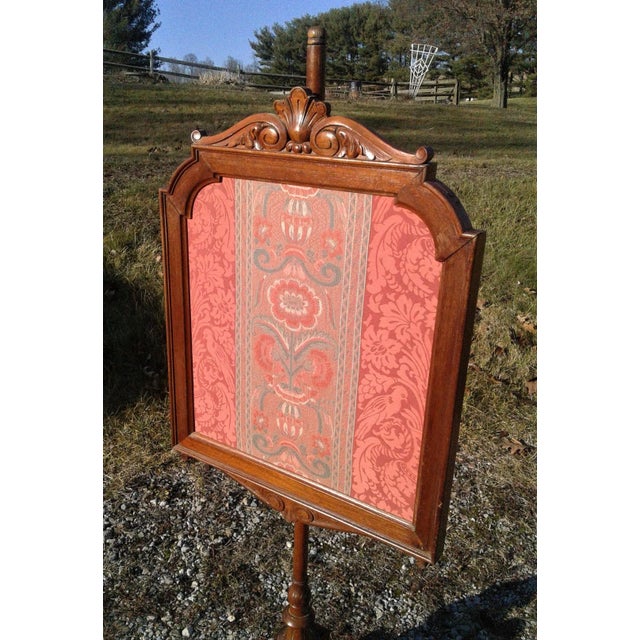 Mid 19th Century Antique Victorian Eastlake Walnut Adjustable Pole Fireplace Screen 1850s For Sale - Image 5 of 12